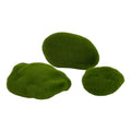 Three green artificial moss mounds on white, with a tall oval form behind two lower irregular shapes.