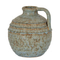 Rounded mottled jug vase on a white background, with raised shoulder bands and a tall handle on the right.