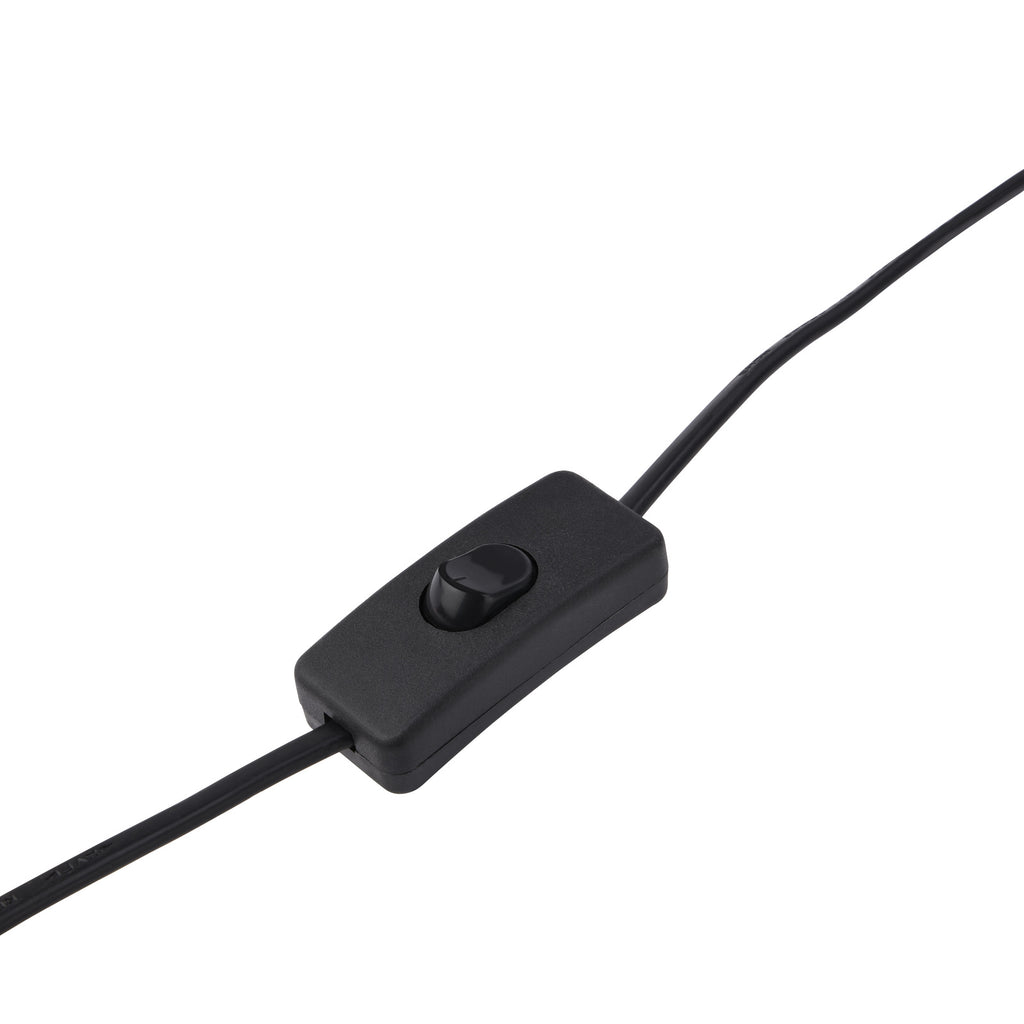 Black inline rocker switch on a black cord, shown diagonally against a white background.
