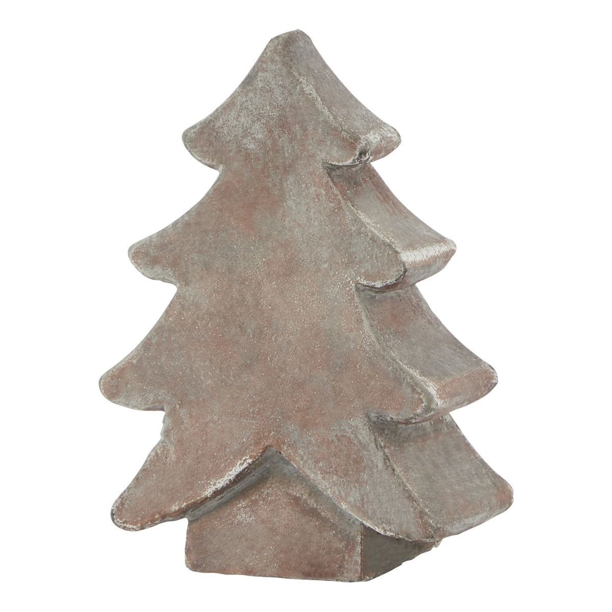Mottled brown tree ornament shown at an angle, with curved branch tiers and a short squared trunk against white.