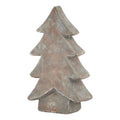 Standing tree ornament shown at an angle, with sweeping tiers, a short block-shaped trunk and a mottled brown-grey surface.