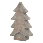 Standing tree ornament shown at an angle, with sweeping tiers, a short block-shaped trunk and a mottled brown-grey surface.