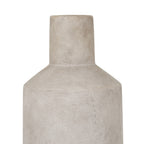 Close-up of the vase neck and shoulders showing pale beige-grey mottling, scattered dark flecks and fine irregular surface lines.