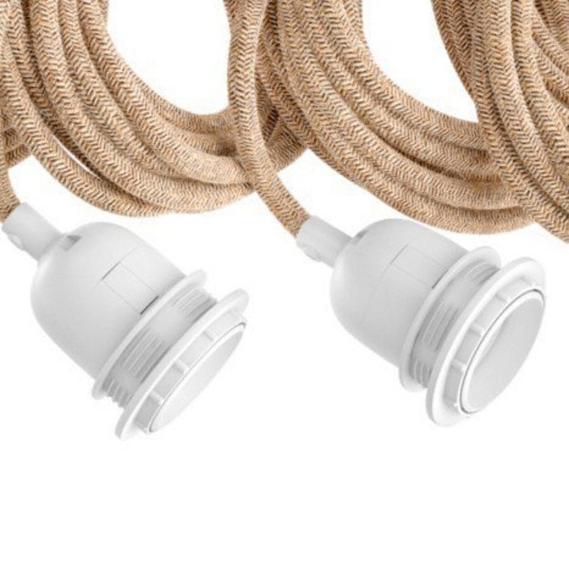 Natural-White Ceiling Lamp Fitting – Five-Light — white sockets and natural cables close-up