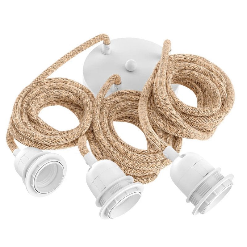 Natural-White Ceiling Lamp Fitting – Three-Light — three-drop natural-white ceiling fitting set