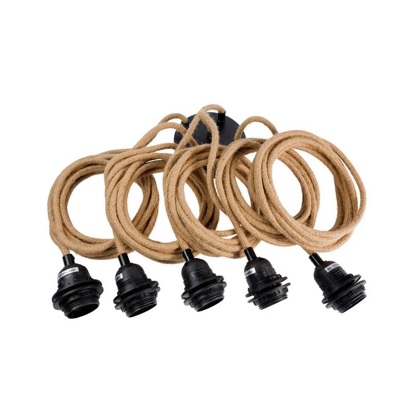 Natural-Wrapped Ceiling Lamp Fitting – Black, Five-Light — five-drop natural and black fitting set