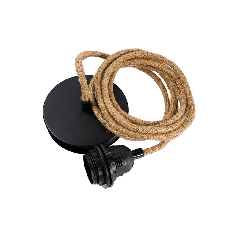 Natural-Wrapped Ceiling Lamp Fitting – Black, Single — coiled ceiling fitting set