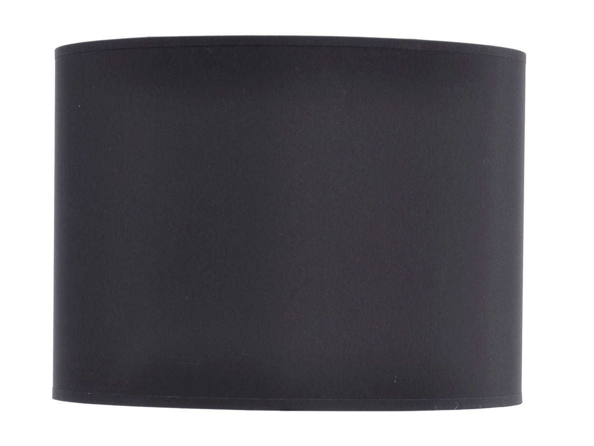 Black drum lampshade shown from the front against white, with straight sides and narrow edging along the top and bottom.