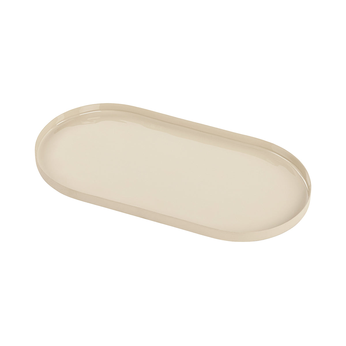 Angled view of the cream oval tray showing its glossy interior and low rounded rim.