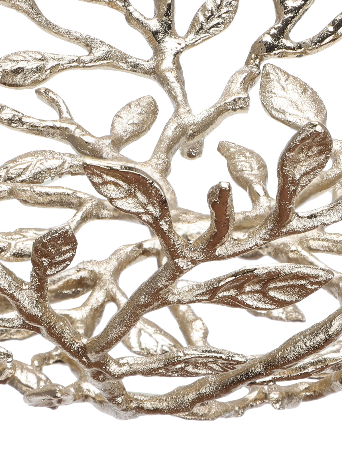 Detail of overlapping stems and leaves near the bowl's base, showing texture and metallic highlights.