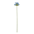 Blue artificial flower stem shown in full against white, with a radial flower head above a long green stem.