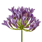 Close-up of the artificial flower head, showing textured purple-lilac petals, closed buds and green branches radiating from the centre.
