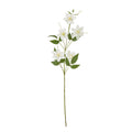 Full view of the Openbloom Tendril artificial flower spray with a long green stem, branching cream-white flowers, pointed leaves and curled tendrils.