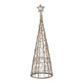 Full view of the brown open-weave conical tree decoration with a five-point star topper and fine light wire.