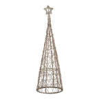Full view of the brown open-weave conical tree decoration with a five-point star topper and fine light wire.