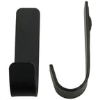 Two dark curved wall hooks shown from the front and side against a white background.