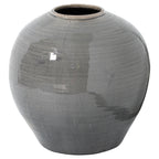 Grey Ovoid Crackle Vase showing its rounded body, tapered base and wide circular opening against a white background.
