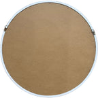 Rear view of the round mirror showing a brown backing, pale outer rim and two hanging loops.