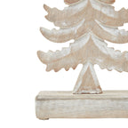 Close-up of the lower curved branches, tapered trunk and rectangular base, showing visible grain beneath the pale wash.