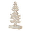 Pale standing tree decoration viewed at an angle, with curved tiered branches and a rectangular base against white.