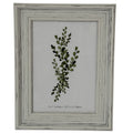 Front view of a pale grey-white layered photo frame with dark rubbed marks and a leafy insert marked 5 × 7 inches.