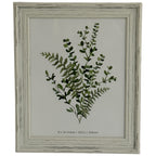 Front view of a pale grey-white portrait photo frame with a layered rubbed border and a green botanical insert marked 8 × 10 inches.