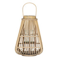 Warm tan pear-shaped lantern on a white background, with open radial slats, a tall arched handle and a cylindrical holder visible inside.