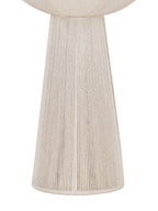 Close view of the lamp's tapered base, showing closely spaced cream rope lines beneath the lower edge of the shade.