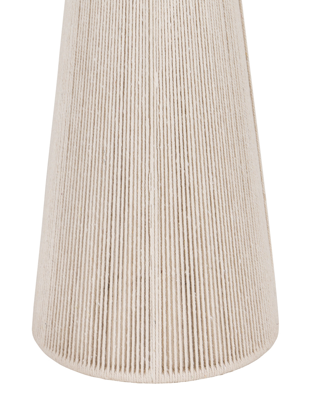 Close-up of the lower lamp base showing twisted cotton rope lines and a rounded rope-covered bottom edge.