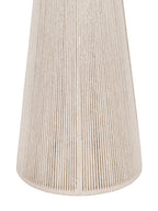 Close-up of the lower lamp base showing twisted cotton rope lines and a rounded rope-covered bottom edge.
