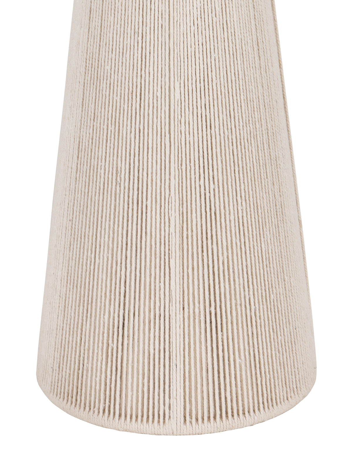 Close-up of the lower lamp base showing twisted cotton rope lines and a rounded rope-covered bottom edge.