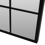 Close-up of the Pier mirror's lower right corner, showing the black frame and bevelled edges around the individual panes.
