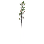 Full view of the Pinkbud artificial blossom branch, with white flowers and green leaves clustered above a long bare dark-brown stem.