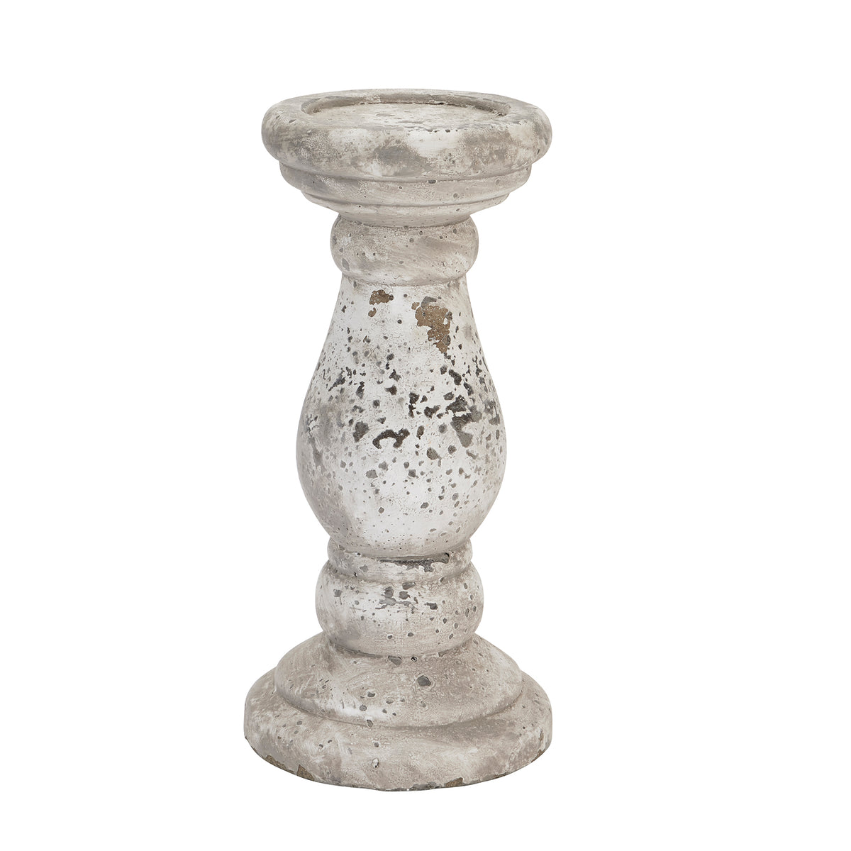 Pitted Bulb Candle Holder with a rounded grey-beige body, dark surface patches and a stepped circular foot against a white background.
