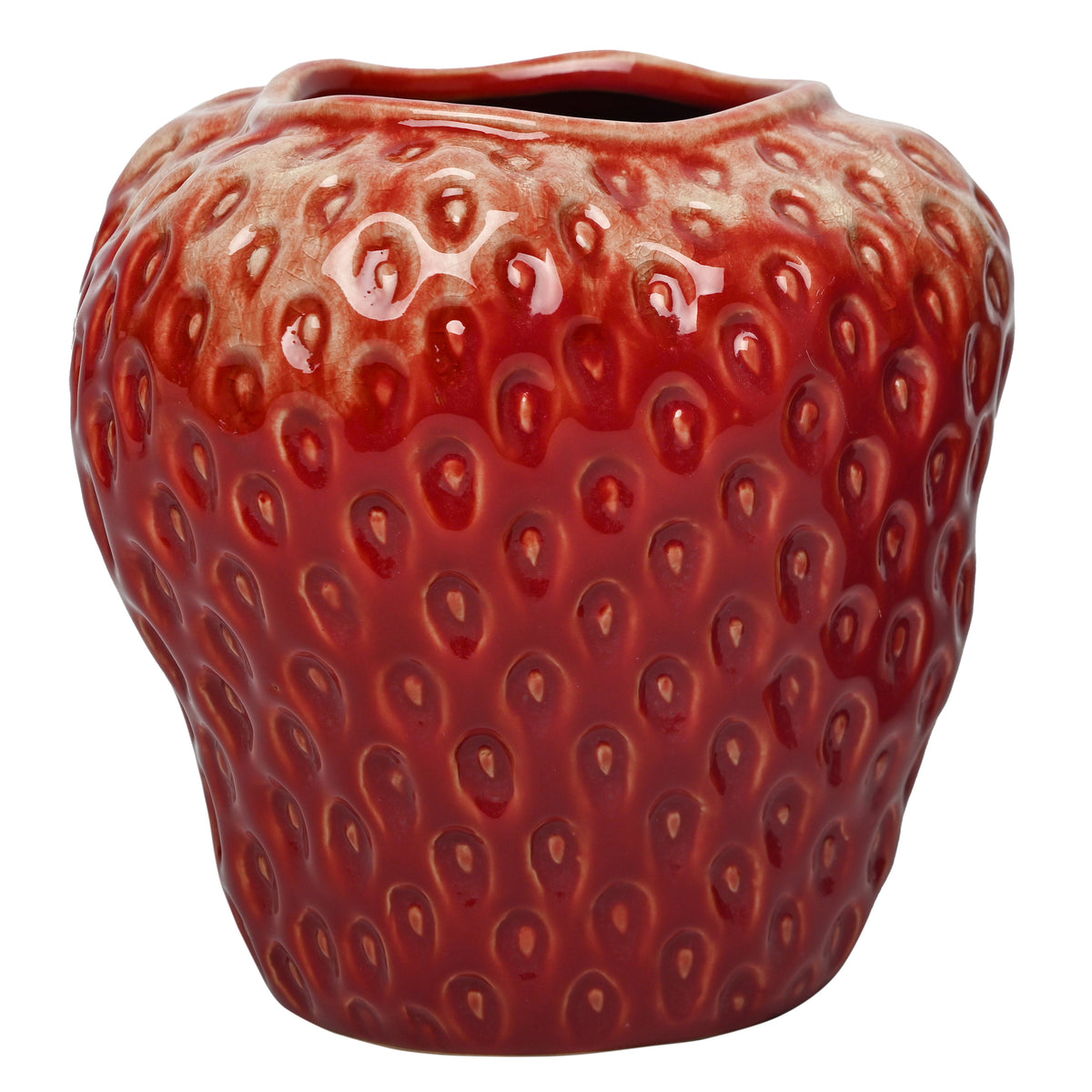 Berry-red Pomona vase with rounded shoulders, oval dimples and a gently tapered base on a white background.