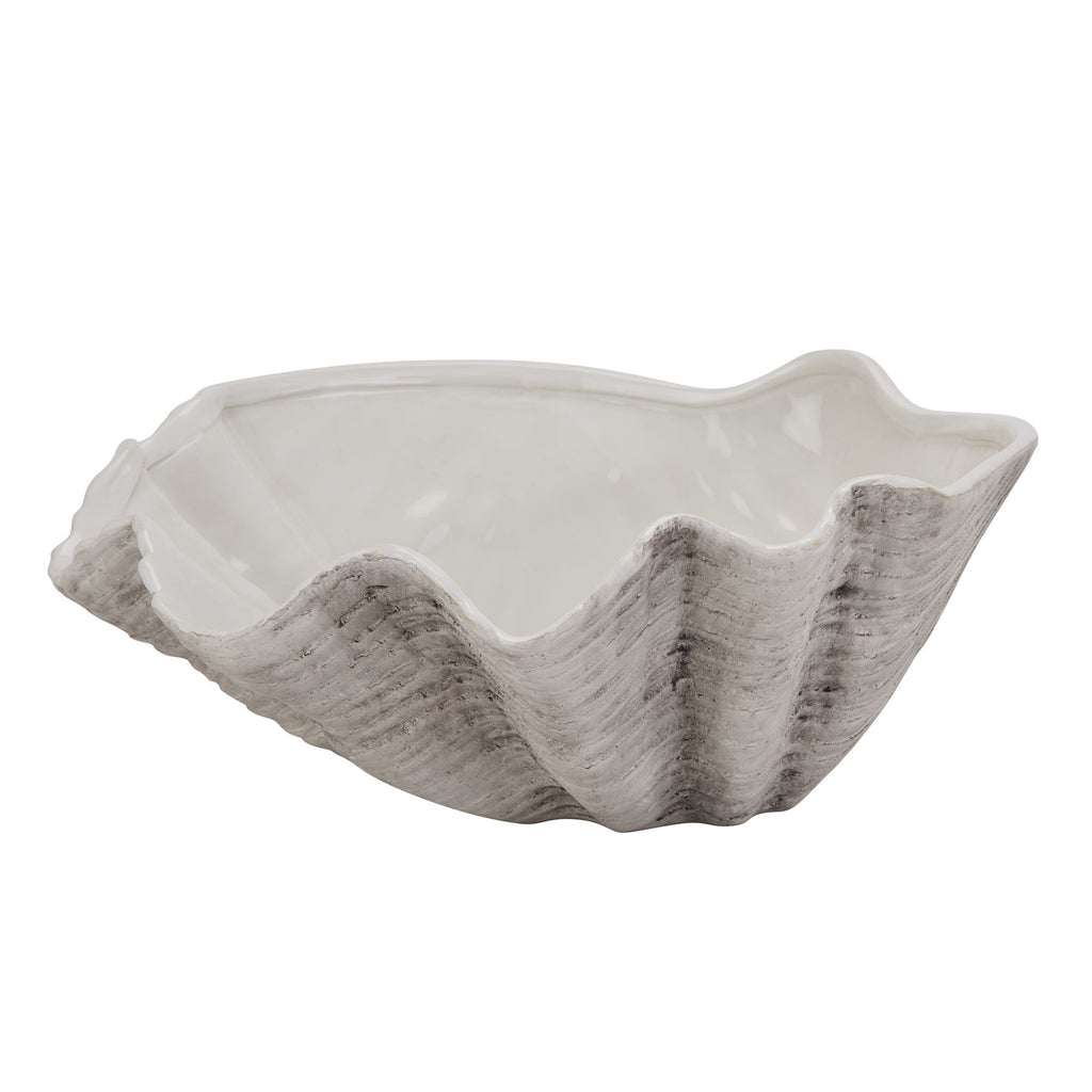 Radiating Shell Planter with an open off-white interior, textured grey ribs and a wavy rim against a white background.