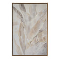 Front view of portrait artwork with overlapping pale leaf forms and raised outlines inside a slim brown frame.