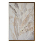 Front view of portrait artwork with overlapping pale leaf forms and raised outlines inside a slim brown frame.