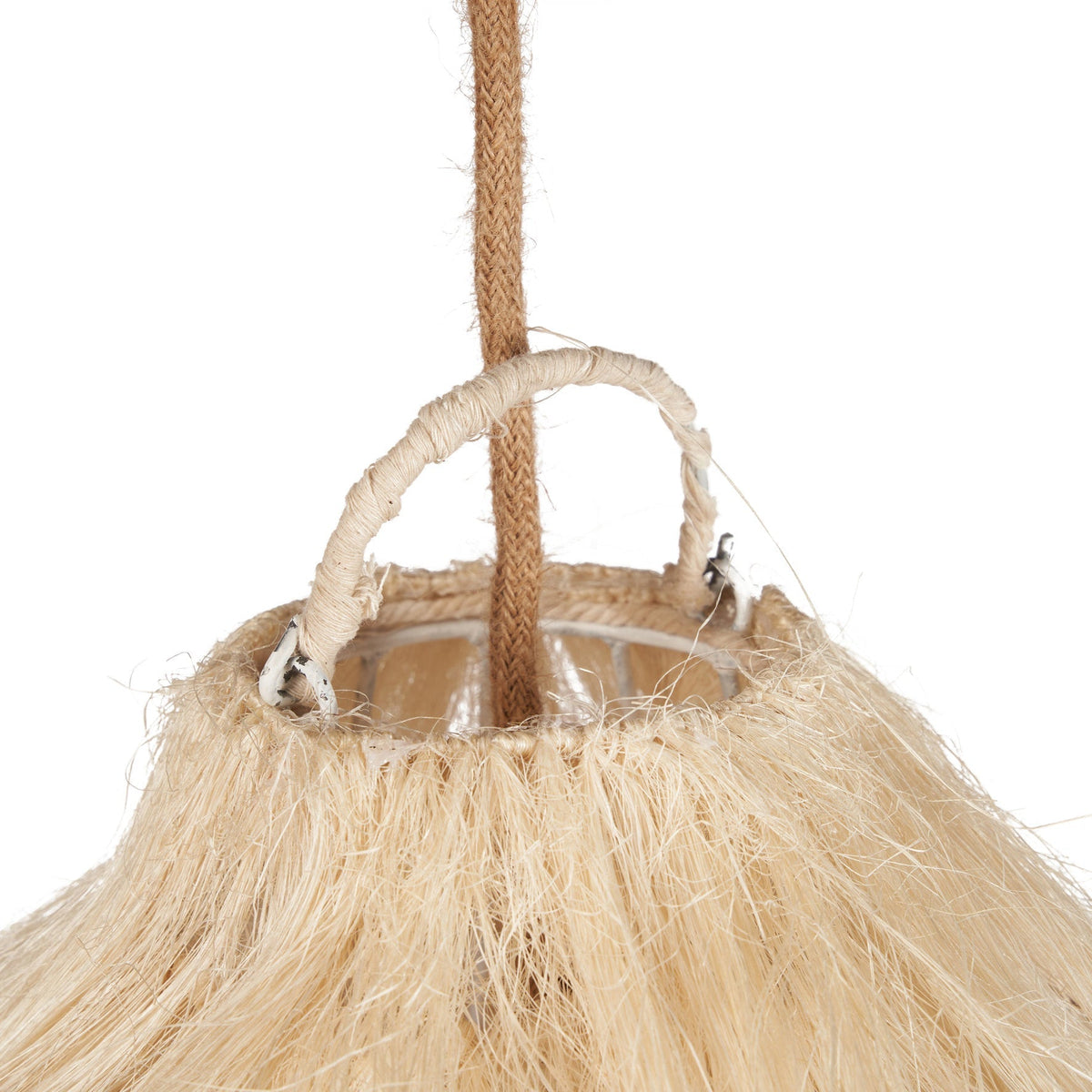 Rami Pendant Light – Natural, Extra Large – upper loop and rami-fibre fringe close-up