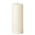 Tall ivory LED candle on a white background, showing plain cylindrical sides, a recessed top and a white flame-shaped element.