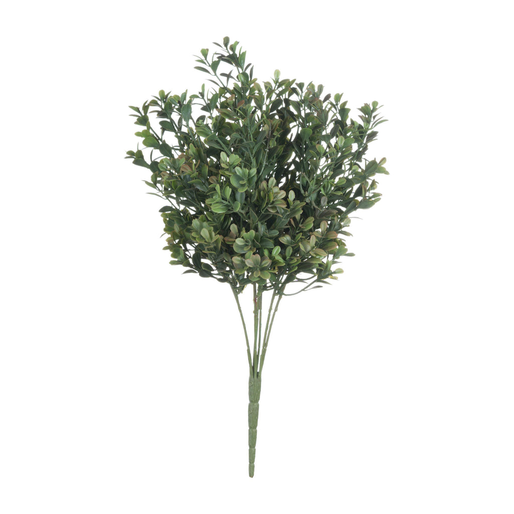 Redtip Leaf Artificial Foliage Spray shown against white, with a full cluster of small green leaves above exposed branching stems.