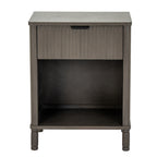 Front view of the bedside cabinet with a single reeded drawer above an empty open cubby.