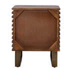 Rear view of the Ridge Loop Side Table, showing a plain brown back panel, triangular corner details, ridged side edges and gold-toned bases.