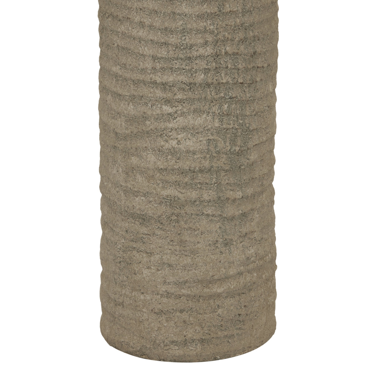 Close-up of the lower lamp base showing uneven horizontal ridges and rough grey mottling over a beige surface.