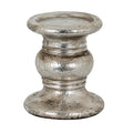 Ringed Bulb Candle Holder with a broad circular top, rounded centre and flared foot in a distressed silver-coloured finish.