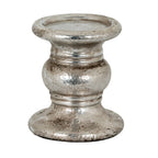 Ringed Bulb Candle Holder with a broad circular top, rounded centre and flared foot in a distressed silver-coloured finish.