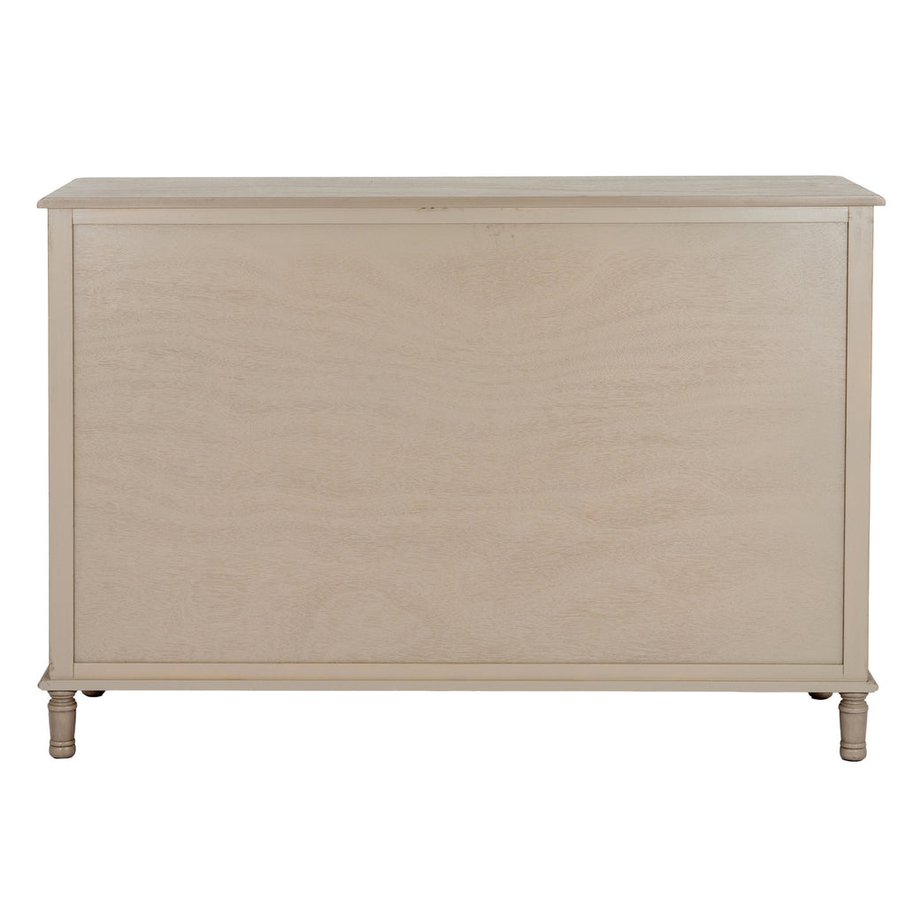Rear view of the Ringline chest, showing a broad pale grained back panel, surrounding frame, projecting top and base edges and short feet.