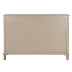 Rear view of the Ringline chest, showing a broad pale grained back panel, surrounding frame, projecting top and base edges and short feet.