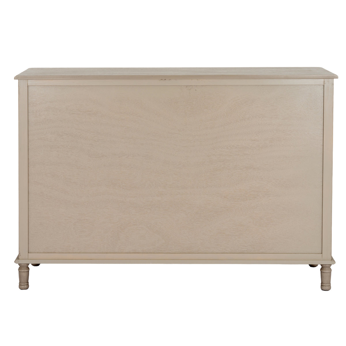 Rear view of the Ringline chest, showing a broad pale grained back panel, surrounding frame, projecting top and base edges and short feet.