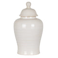 Cream-white ribbed ginger jar with a domed lid and rounded knob, shown upright against a white background.